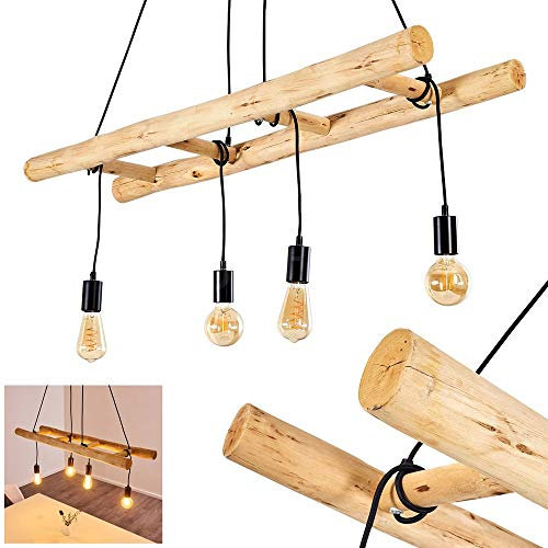 HOFSTEIN Pendelleuchte Palmetto, Hängelampe aus Metall/Holz in Schwarz/Natur, 4-flammig, 4 x E27, höhenverstellbare Hängeleuchte in Leiter-Optik, für Esszimmer, Wohnzimmer, Küche