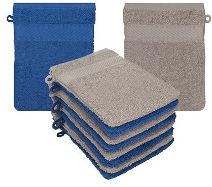 Betz 10 Stück Waschhandschuhe Frottee Waschhandschuh Palermo 100% Baumwolle Waschlappen Set Größe 16 x 21 cm Farbe blau-Stone