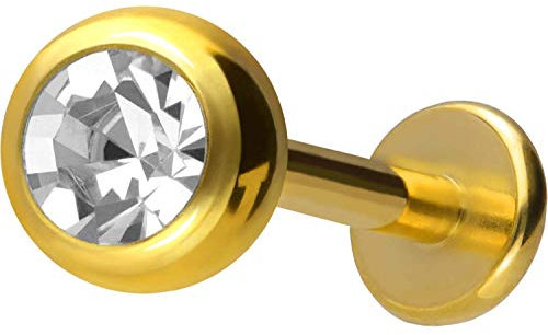 PIERCINGLINE Titan Labret Stecker Gewinde KRISTALL kristallklar Goldfarben 4 x 1,2 x 5 mm Piercing Ohr Lippe Nase