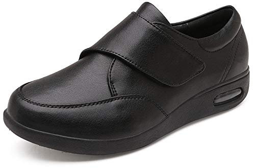Pantoufle Santé pour âgées Pieds,Le pied du patient gonfle les chaussures en cuir, ajoutant de l'engrais pour élargir les chaussures de diabète-42_black,Réglable Magic Tape Orthopédique Pantoufles