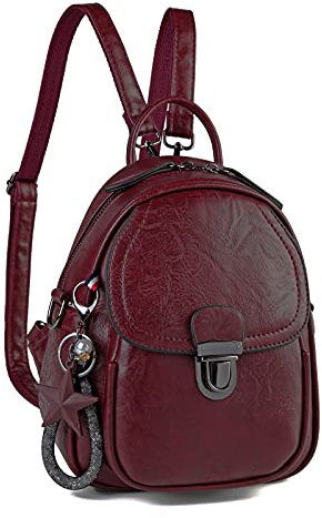 Kasgo Damen Rucksack Kleiner, PU Leder Tagesrucksack Kleiner Modern Cityrucksack Wasserdichter Mini Backpack Schultertasche für Reise Schule Arbeit Burgund