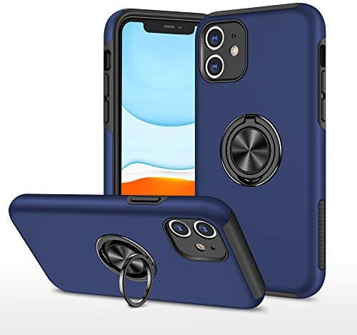 EYZUTAK Case for iPhone 11 6.1 inch, 360 Degree Rotation Magnetic Metal Finger Ring Holder Magnet Car Holder Inner Silicone with Camera Protection Glossy Anti-drop Hard Cover - Blue