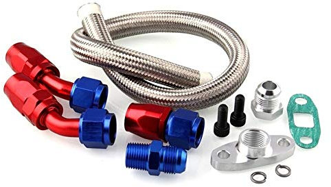 Turbo Rücklaufleitung Kit,MoreChioce Auto Turbo Öl Zuleitung AN10 Fitting Adapter Kit Turbo Ölzufuhrschlauch Auto Zubehör Kompatibel mit T3 T4 T04E T70 T60 T61