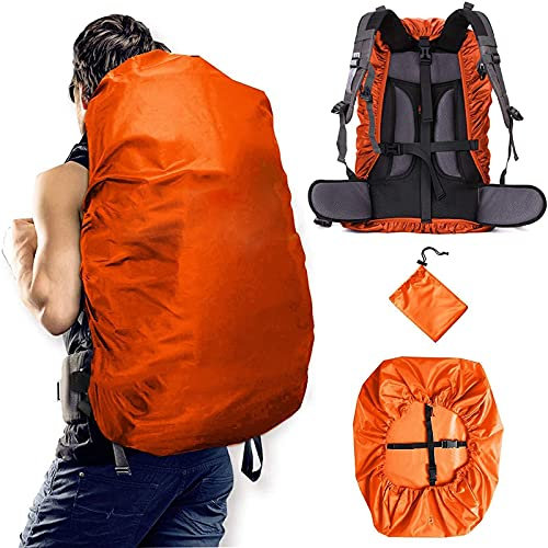 CKLHCFF Rucksack-Regenschutz (20-100L) Verbesserte wasserdichte leichte tragbare Rucksack-Abdeckung Rucksack-Abdeckung zum Wandern zum Schutz von Schultaschen im Freien (Orange, XL)