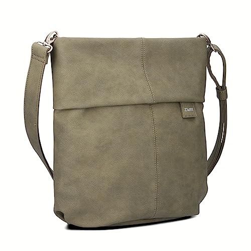 Zwei Damen Handtasche Mademoiselle.M M12 Umhängetasche 7 Liter Crossbody Bag, Schultertasche in DIN-A4-Größe, Schlüsselring, Geheimfach, inkl. extra kurzen abnehmbaren Schultergurt (nubuk-olive)