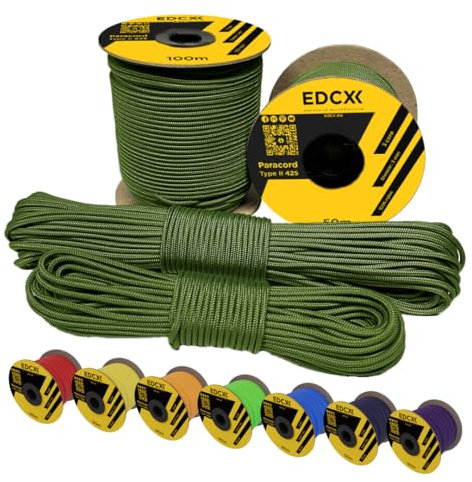 EdcX 3 mm Nylon Paracord 425 (15, 30, 50 and 100m) – 3 mm Type II, 100% Nylon Rope, 3 Strand Rope, 3 mm Nylon Rope in Many Colors (Moss, 50 m)