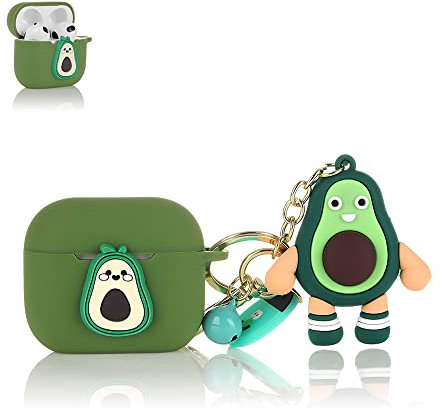 Derhom Airpods 3 Silicone Case Funny Cute Fashion Soft Cartoon Cover Skin Compatible for Apple Airpods 3 [Serie Cartone Animato con Bambola] (Avocado)