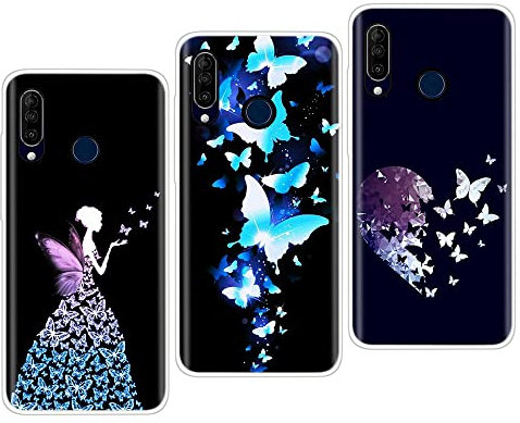 VLQI 3X Hülle für Wiko View 3 Transparent Silikon Handyhülle Mädchen Schmetterling Herz Motiv Weiche TPU Schutzhülle Schlank Dünn Handytasche für Wiko View 3