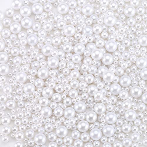 HERZWILD White Faux Fake Pearls Beads, 1500pcs 4 Sizes White Pearl Beads with No Holes for Vase Fillers, Nail Art, Makeup, Jewelry Making, Party, Home Decoration and Wedding.