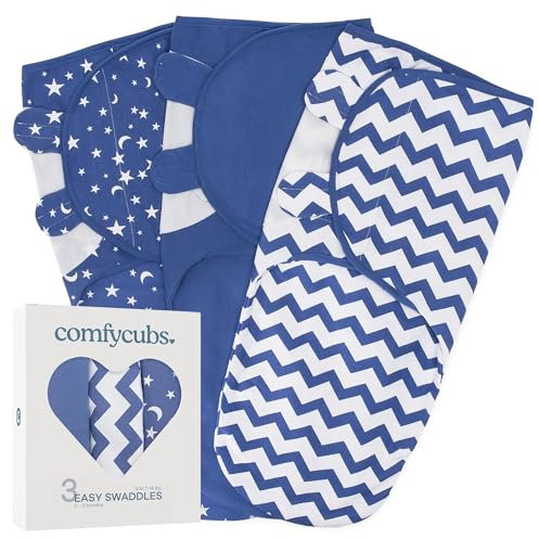 Comfy Cubs Swaddle Decke Baby Boy einfach Adjustable 3er-Pack säuglingsschlafsack wrap Neugeborene (0-3 Monate - Dunkelblau, Klein-Mittel)