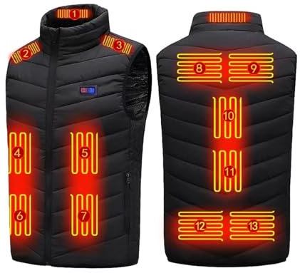 Battnot 2024 Testsieger Beheizbare Weste für Herren Damen, USB Elektrische Heizweste, 13 Heizzonen Beheizte Weste Heizbereiche, Wärmeweste mit Heizung für Outdoor Wandern Skifahren (Ohne Powerbank)