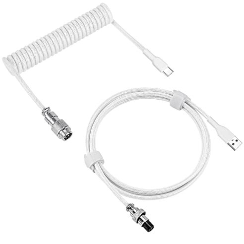 Geekria USB-C Cable de Teclado para Juegos en Espiral con Cable Conector piloto,Cable mecánico Trenzado de Doble Manga de 5 Pines,Compatible con Logitech G715 G713,Keychron K8 K7 K6Pro(Blanco 5 pies)