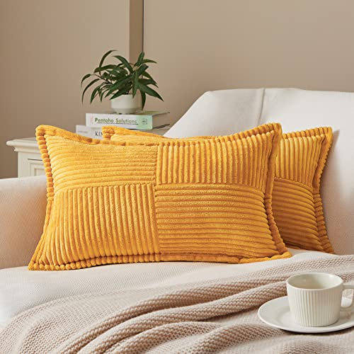 Topfinel Kissenbezug 30x50 Gelb 2er Set Kordsamt Kissenbezüge Kissenhülle Sofakissen Couchkissen Dekokissen Kinder Kissen Herbst Nackenkissen Kopfkissen