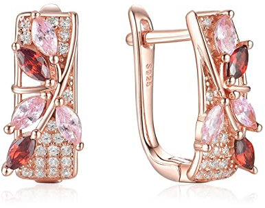 Sudemota Ohrringe 585 Rose Gold Granat Morganit Edelstein Ohrclips Massiv 925 Sterling Silber Marquise Ohrringe Heiterkeit