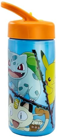 Pokémon Bouteille Réutilisable, Design Résistant, Gourde avec Paille pour Enfant, Bouteille D'eau avec Anse, Gourde Voyage, Sans BPA, Capacité 410 ml - L'orange