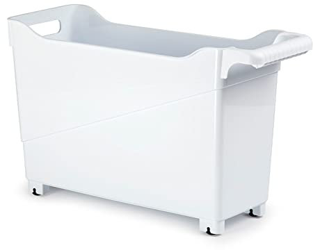 ACAN Carrito de plástico Multiusos con Ruedas y asa Nº1 - Cesta organizadora para Productos de Limpieza, baño, Cocina - 29 x 17 x 45 cm - Color Blanco