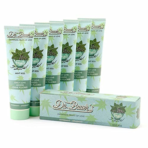 Dr. Bauer's Fruits of Love Mint Kiss ohne Fluorid Zahnpasta, 6er Pack | Zahncreme, mit tollen Geschmacksrichtungen