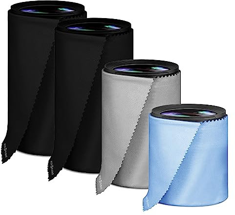 ECO-FUSED Camera Lens Pouches - Microfiber Lens Cloth Bag - 4 Pack - Soft Camera Wraps for Multi-Sized Lenses and Accessories - Camera Bag Inserts - Home Travel Photography (Black/Gray/Blue)