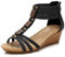 Sandales Femme Été Confortable Talon Compensées Nu-Pieds Mode Chaussure Orthopédique Bout Ouverte Plateforme Cuir PU Claquettes 36-42 (41,Noir)