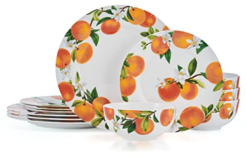 Mikasa Essgeschirr-Set aus Mandarinenporzellan, leicht, splitterfest, 12-teilig, Service für 4 Personen