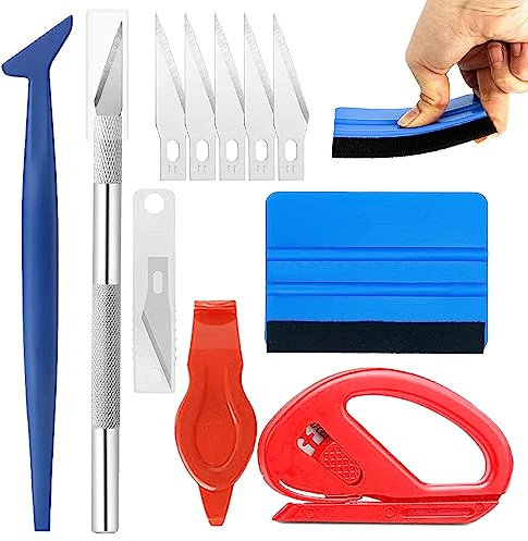 10 Pcs Car Vinyl Wrap Tool kit, Window Film Install Tools Wrap Squeegee Wallpaper Smoothing Tool Felt Squeegee Hard Scraper Vinyl Trimming Tool for Car Wrapping and Install Wallpaper