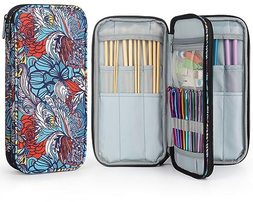 Aeelike Stricknadeln Häkelnadeln Aufbewahrung Etui, Doppelter Organizer Tasche mit Reißverschluss für Tunesische Häkelnadel Aufbewahrung, Stricknadel Set und Strickzubehör, Blaues Totem(OHNE Zubehör)