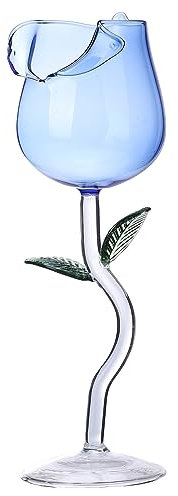 Wnvivi Lot de 2 Verres à Vin en Verre, Tasses à Vin Creative Blue Rose Goblet, Verre à Vin Rouge 150 ML pour Cocktail, Banquet de Mariage(Bleu)