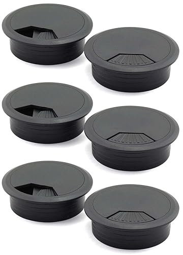 JIANYH 6 Pcs Desk Cable Hole Covers, Black Round Desk Grommets for Home and Office Table Surface Port Hole Covers