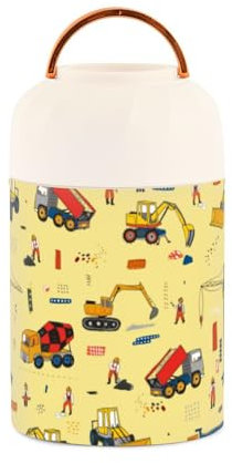 Excavator Cool Cute Yellow Kids Womens Lunch Insulated Jar with Spoon 17oz/500ml Lunch Box Containers Stainless Steel Vacuum Wide Mouth Lunch Boxes for Keep Warm Food