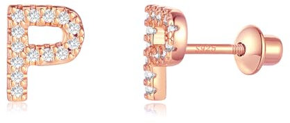 Buchstabe Ohrringe Silber 925, Initiale P Kleine Rose Gold Ohrringe für Mädchen Damen Geburtstag