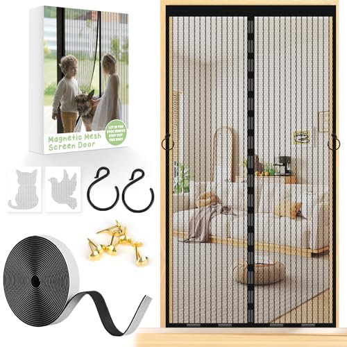Magnetic Fly Screen Door Curtain - Fly Curtains 90X210cm for Doors with Powerful Magnets and Full Frame Magic Tape, Fly Nets for Doors Without Drilling, Suitable for Patio Doors Balcony(Steel Yarn)