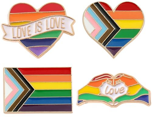 Pride Accessories Pin, 4Pcs Progress Pride Flag Pin/Heart Progress Pride Flag Pin/Love Is Love Pin/Love Pin/Rainbow Lesbian LGBTQ Bisexual Gay Pride Accessories Pin Badge For Pride Parade Celebration