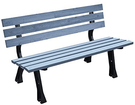 CAFIEDR Outdoor-Gartenbank, Outdoor-Holzbank, Terrassen-Gartenbank, 2-3-Sitzer, wetterfester Freizeit-Veranda-Stuhl, Beine aus Gusseisen können fixiert Werden (mit Blauer Rückenlehne, 150 cm)