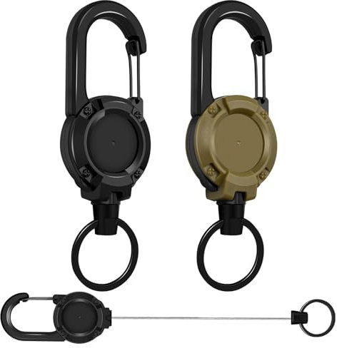 2 Stück Schlüsselanhänger Schlüsselband Ausziehbar Ausweis Einziehbarer Schlüsselanhänger mit Stahldrahtseil Ausweishalter mit Karabiner (Schwarz und Braun)