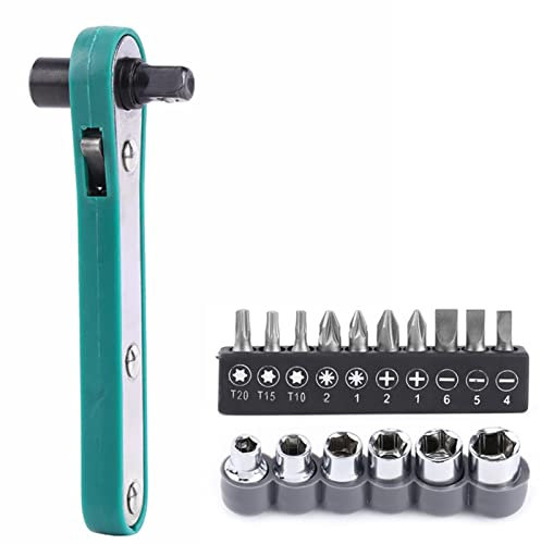 Eujgoov 1/4 Wrench Screwdriver Ratchet Wrench Driver Hex Socket Wrench Handle with Interchangeable Driver Bits and Sockets