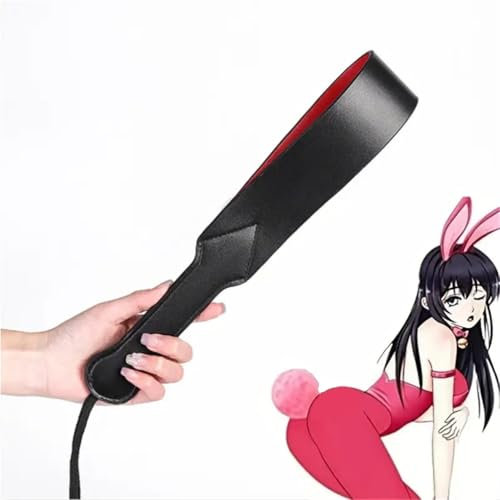 1pcs cuero negro doble capa azotador, cuero azotador paleta