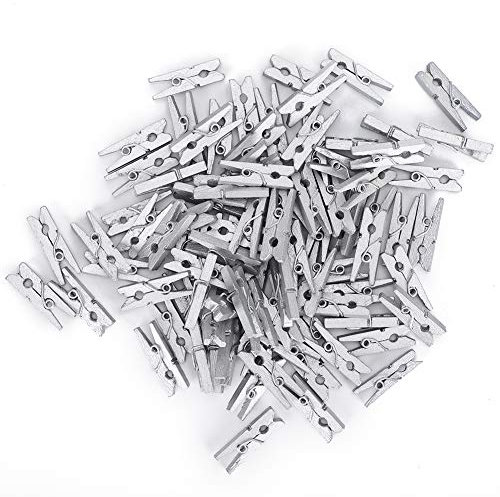 Lot de 300 Mini Pinces à Linge pour Photos, Petites Pinces à Linge en Bois Argenté, Mini Pinces à Photos Robustes pour Photos, Travaux Manuels, Images, Arts, Décoration de Bureau