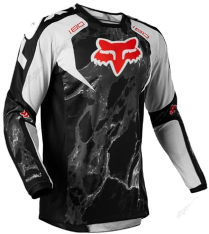 SYLDMKJ Mtb Jersey, Men's MTB Long Sleeve Jersey, Breathable Quick Dry Shirt for Running, Biking and Hiking, Motocross Shirt,Black White-L