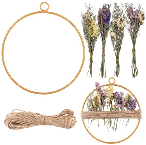 Trockenblumen Kranz, Trockenblumenkranz Hängende, 19.5cm*22cm Türkranz Trockenblumen, Kranz Trockenblumen mit Metallring und Bindfaden für Wohnräume Türen Balkone