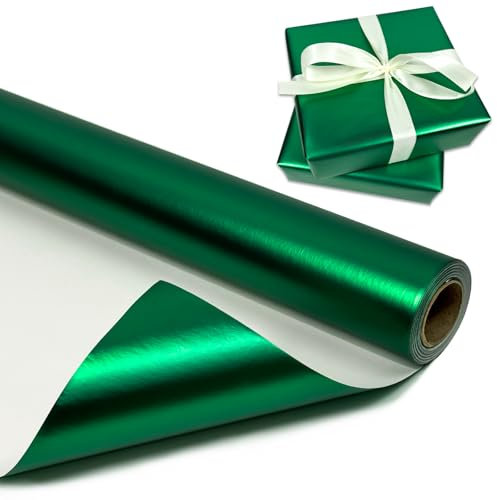 BIHIYII Green Wrapping Paper Roll 43 cm x 10 m, Metallic Wrapping Paper Rolls, Matte Gift Wrap for Birthday Christmas Wedding Party Bouquets (Green)