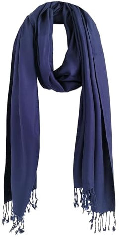 Bovari Schal Pashmina aus Premium Viskose - weich wie Kaschmir -, glänzend wie Seide - 200x70 cm XL Damen-Schal (blau/dunkelblau)