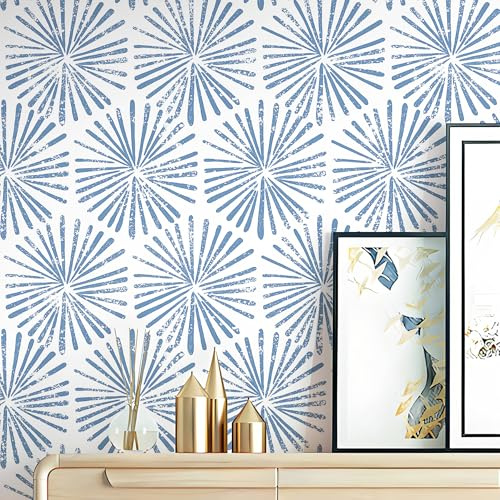 Safiyya Wallpaper Peel and Stick Blue and White Contact Paper 118x17.3 Modern Boho Geometric Wall Paper Waterproof Self Adhesive Removable Vinyl Wallpaper for Bathroom Bedroom