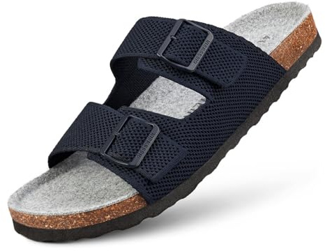 Giesswein Merino Slides Men - Pantolette mit ergonomischem Korkfußbett | Stufenlos verstellbare Riemen aus Ajour-Strick & weiche Merino-Decksohle – luftige Komfort-Sandale für Herren im Sommer