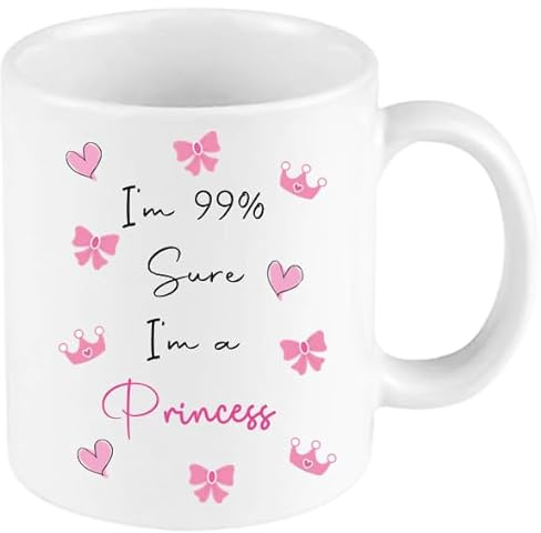 I'm 99% Sure I'm A Princess Ceramic Mug - Tea Coffee Gift Christmas Funny Humour Present - Pink Crown Bows Hearts Cup