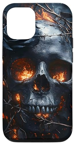 Gothic Totenkopf mit Rosen und Flammen Hülle für iPhone 12/12 Pro