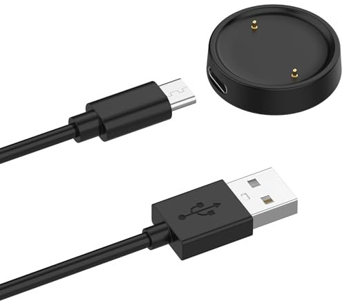 Câble de charge USB 2 en 1 compatible avec chargeur Amaz Fit Active 2, cordon de charge de 100 cm, adaptateur de type C, connecteur convertisseur de montre, noir