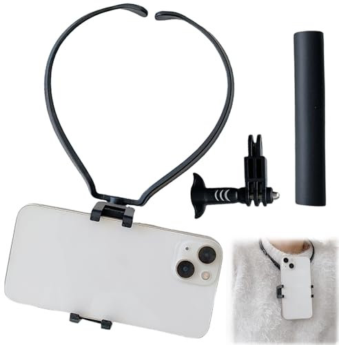 Ysnzaq POV/Vlog Supporto da Collo per Telefono con Clip Telefono, Autoscatto Collo Titolare Montare per Telefono a Mani Libere per iPhone 16 15 14 Pro, Samsung, GoPro e Smartphone-GBZ Black