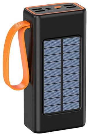 Solar Power Bank, Portable Cell Phone Charger, External Battery Pack, High-Capacity Fast Charging, Double USB Output, (20000mAh, Black), for Camping, Hiking, Outdoor Use