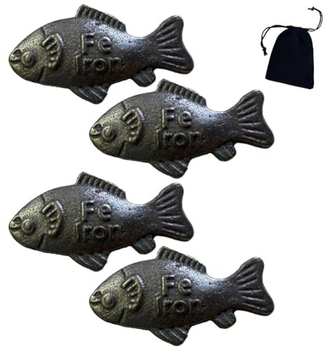 Lucky Iron Fish, A Natural Source of Iron to Reduce the Risk of Deficiency, An Effective and Safe Cooking Tool for Soups, Stews & Drinks, Ideal for Vegans, Athletes, with Storage Bag(4pcs)