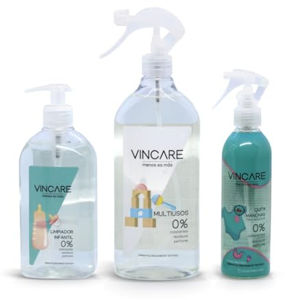 VINCARE Pack Limpieza Infantil – Detergente Biberones + Multiusos + Quitamanchas – Limpieza Segura para el Entorno del Bebé- 100% MADE IN SPAIN